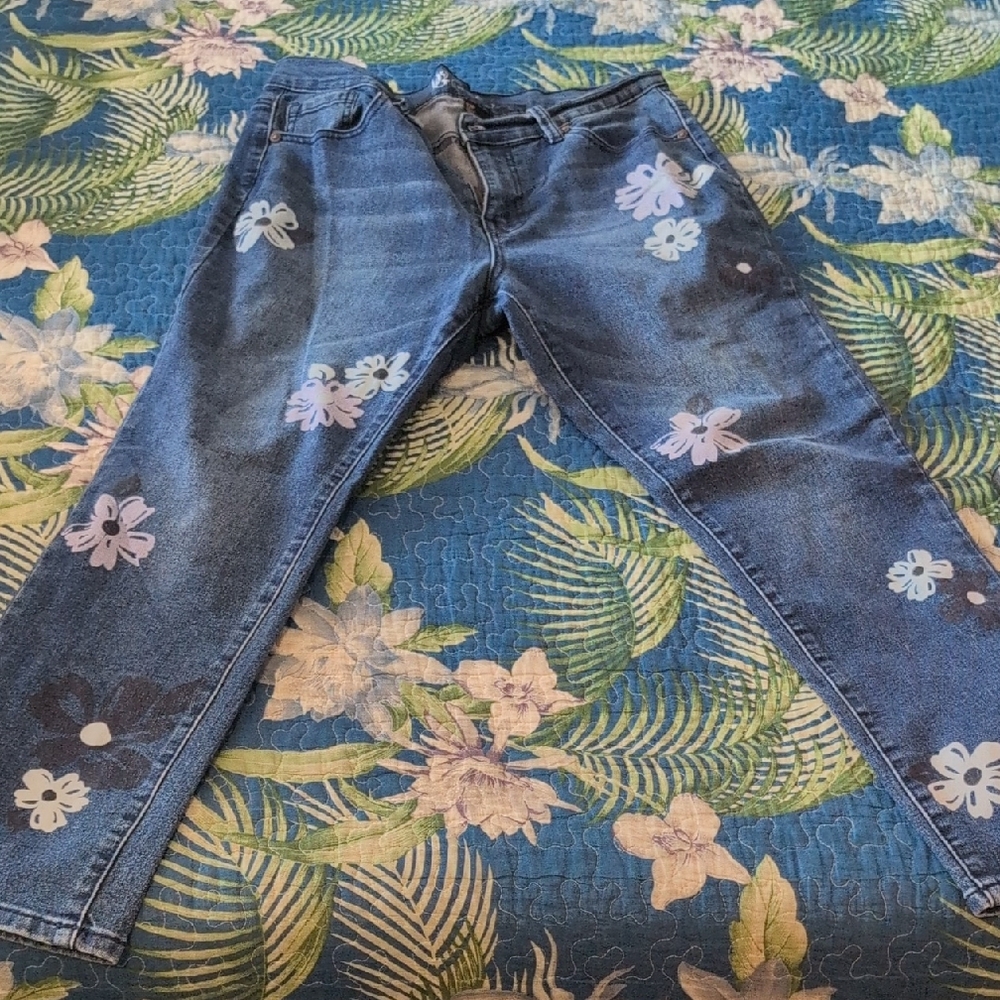 Floral Accents Blue Jeans